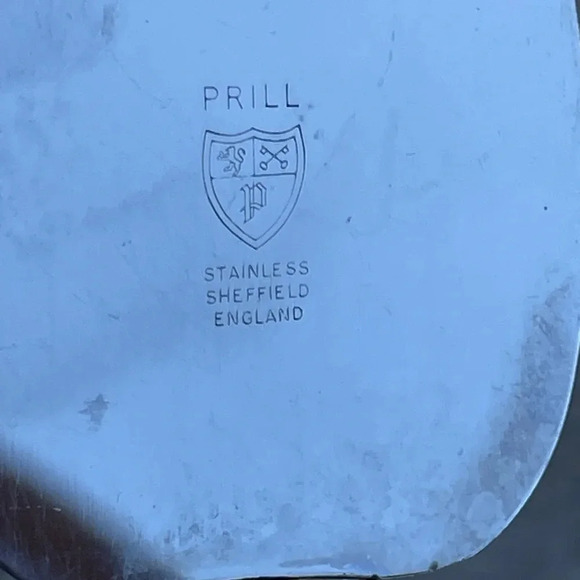 Vintage PRILL Sheffield England Red White Blue Enamel Handle (2) PC Serving Set - Picture 3 of 3